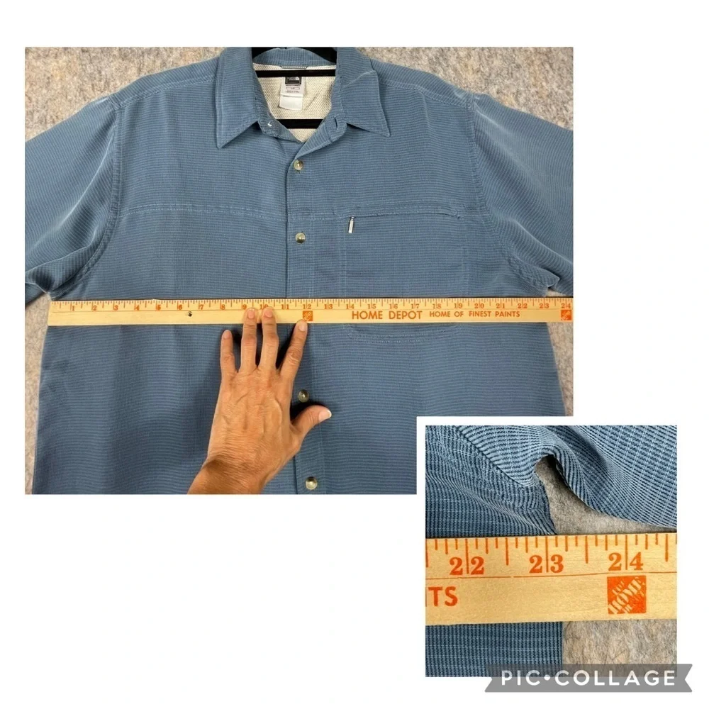 The North Face Men's Blue Button Up Short Sleeve Outdoor Activewear Shirt - Sz L
